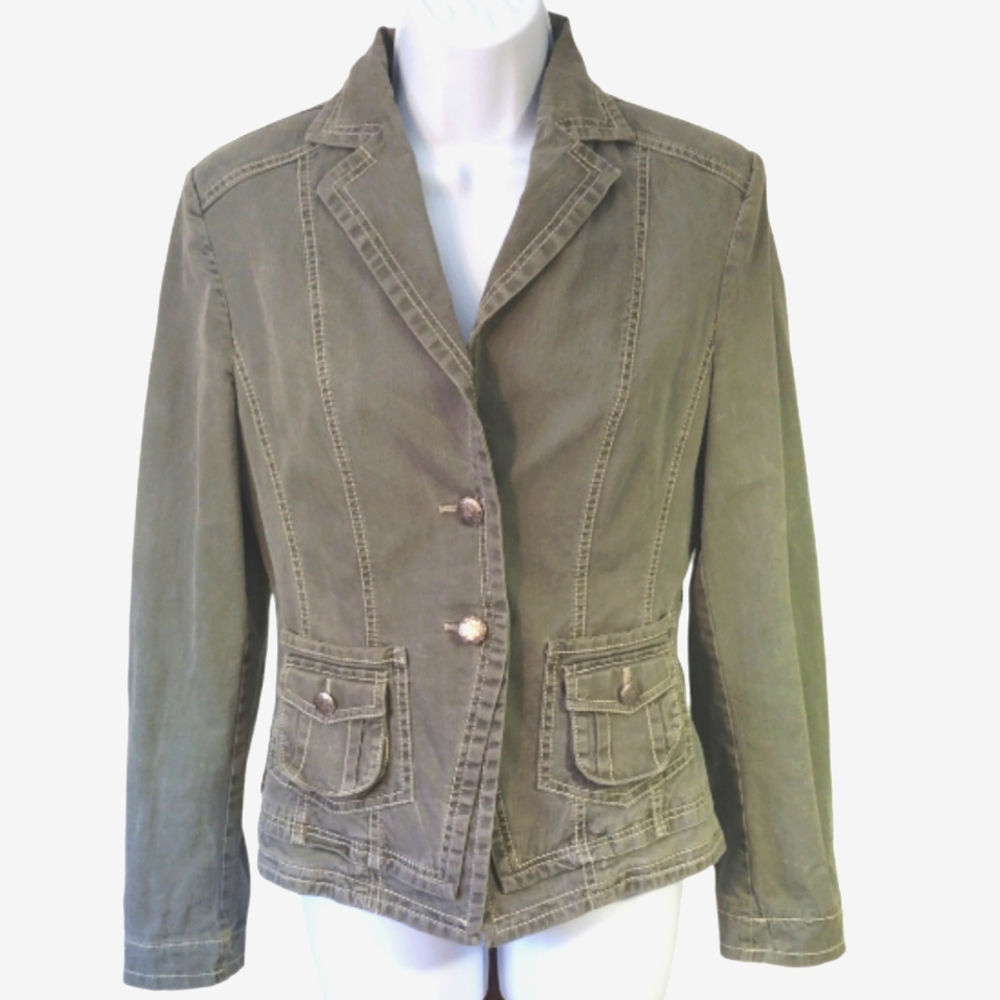 Vintage Apanage Denim Khaki Green Jean Jacket Size 8